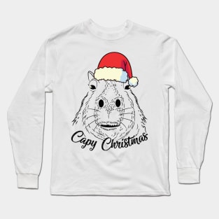 Capy or Huppy Christmas Capybara Holidays Santa Design Long Sleeve T-Shirt